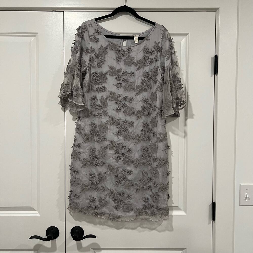 Sundance Women's 3/4 Sleeve Dress Grey Floral‎ Lace Cupro Size Medium